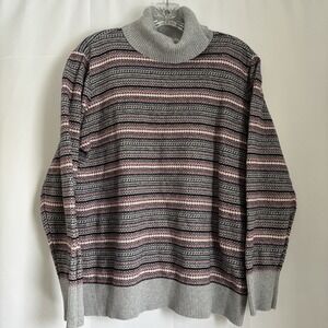 LL BEAN Sweater Womens Large Gray Fair Isle Nordic Cotton Cashmere Lopapeysa
